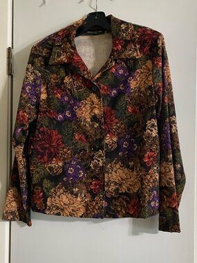 Briggs New York Floral Button-Front Shirt Jacket in Brown, Purple & Red